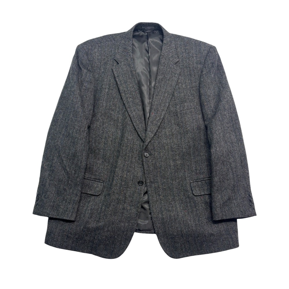 vtg Gray Herringbone Stripe Tweed 50R Blazer Jacket Sport Suit Coat Wool Mens